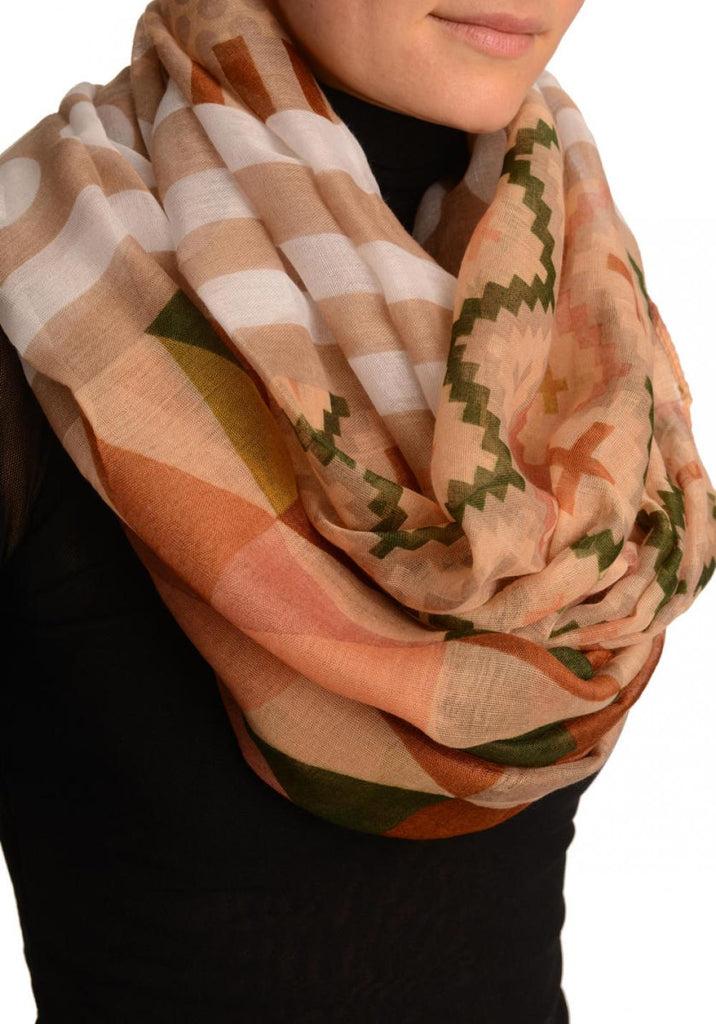 Liss Kiss Mocha Geometrical Pattern Mix Snood Scarf - Snood