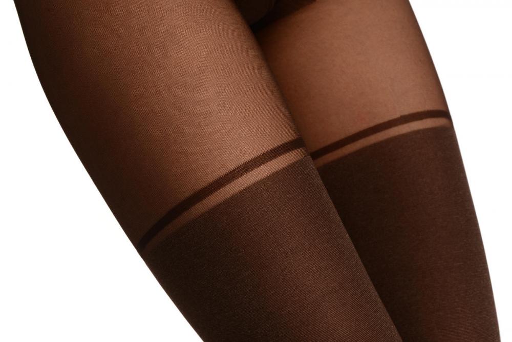 Liss Kiss Mocha Melange Faux Stockings & Opaque Top Stripe - Tights