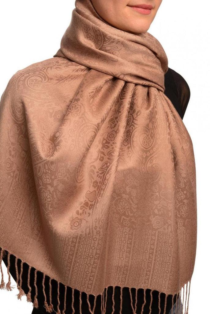 Liss Kiss Mocha Paisleys Pashmina Feel With Tassels - Scarf