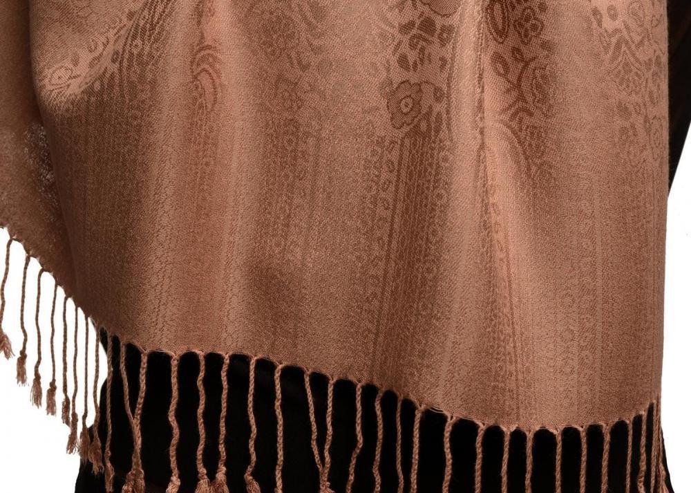 Liss Kiss Mocha Paisleys Pashmina Feel With Tassels - Scarf