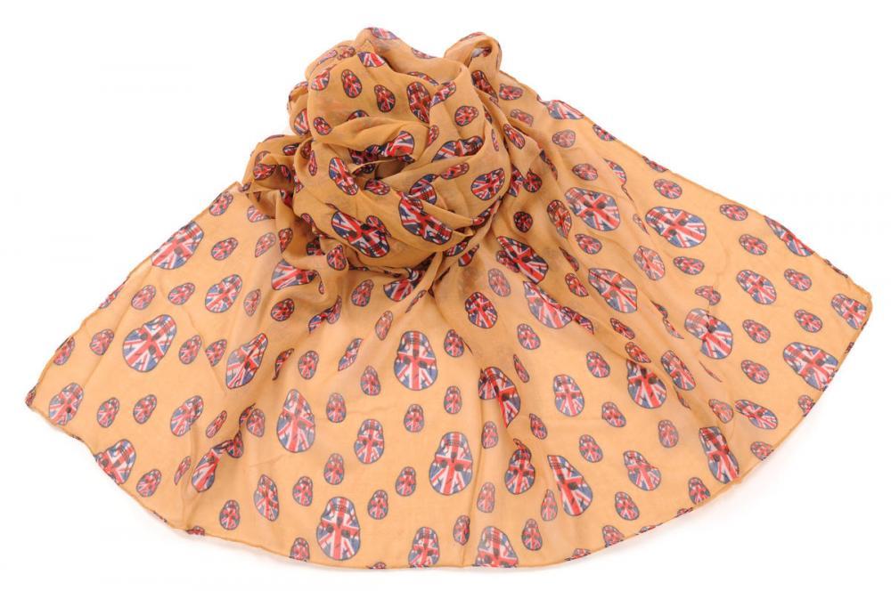 Liss Kiss Mocha With British Flag Skull Unisex Scarf & Beach Sarong - Scarf