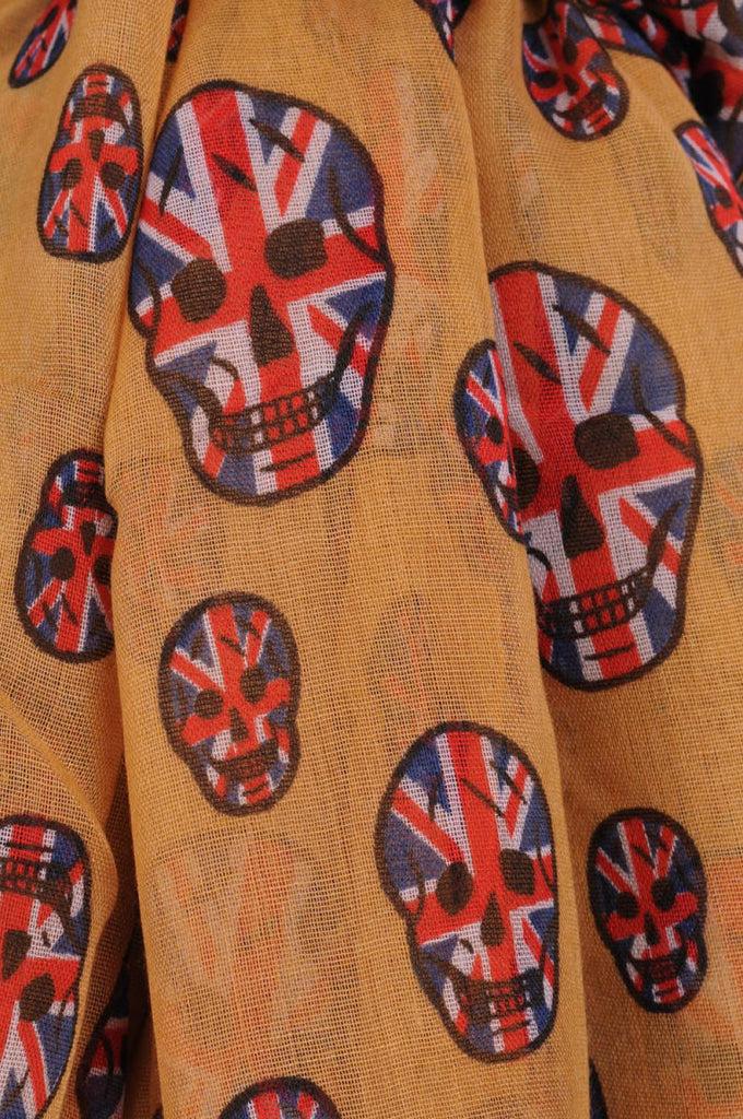 Liss Kiss Mocha With British Flag Skull Unisex Scarf & Beach Sarong - Scarf