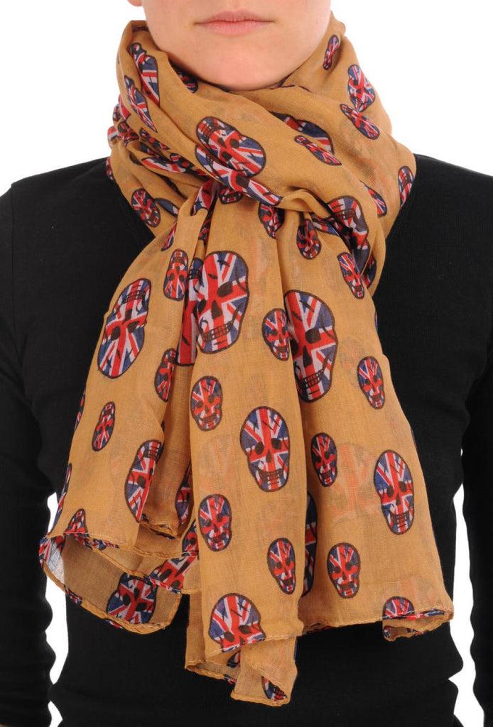 liss kiss Mocha With British Flag Skull Unisex Scarf & Beach Sarong - Scarf