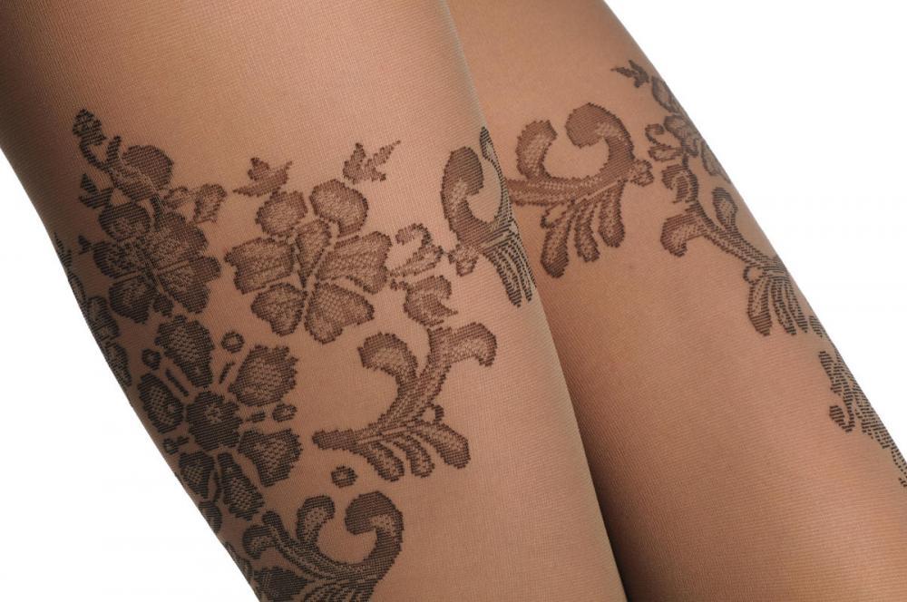 Liss Kiss Mocha With Brown Asymmetrical Flowers 60 Den - Tights