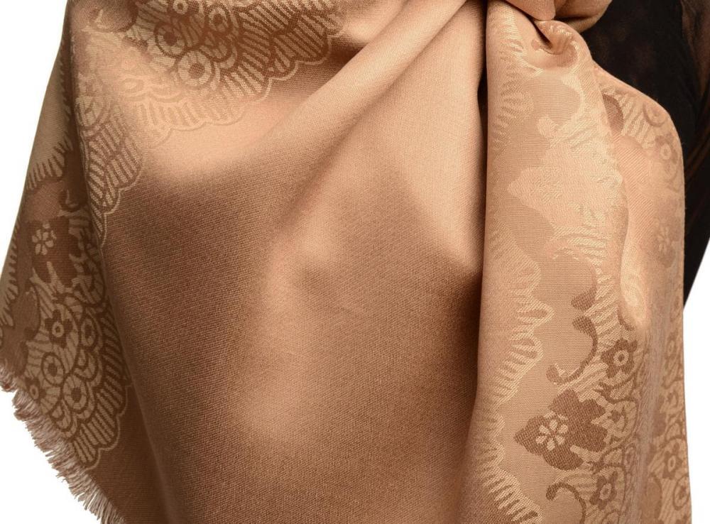 Liss Kiss Mocha Woven Lace On Mocha Pashmina Feel - Scarf