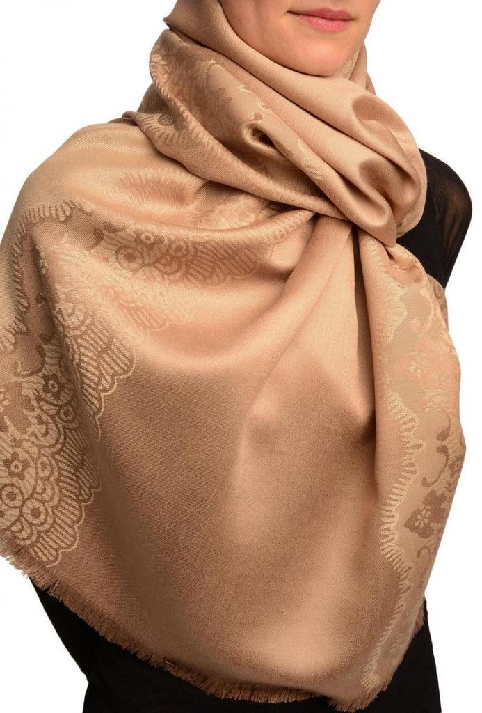 Liss Kiss Mocha Woven Lace On Mocha Pashmina Feel - Scarf