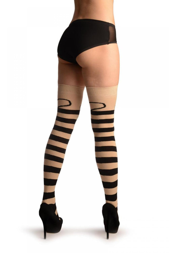 Liss Kiss Monkey On Beige With Beige & Black Stripes - Over The Knee Socks