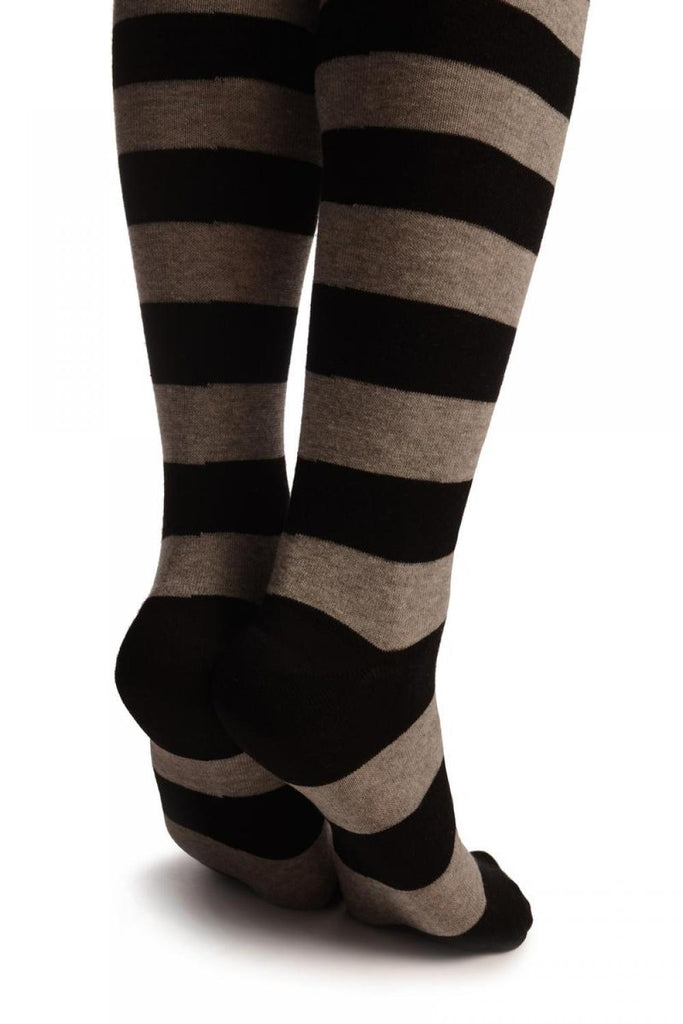 Liss Kiss Monkey On Beige With Grey & Black Stripes - Over The Knee Socks