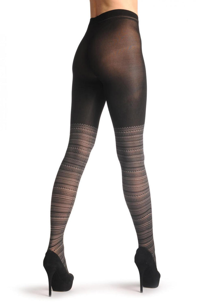 Liss Kiss Monochrome Woven Stripes Over The Knee On Black 60 Den - Tights