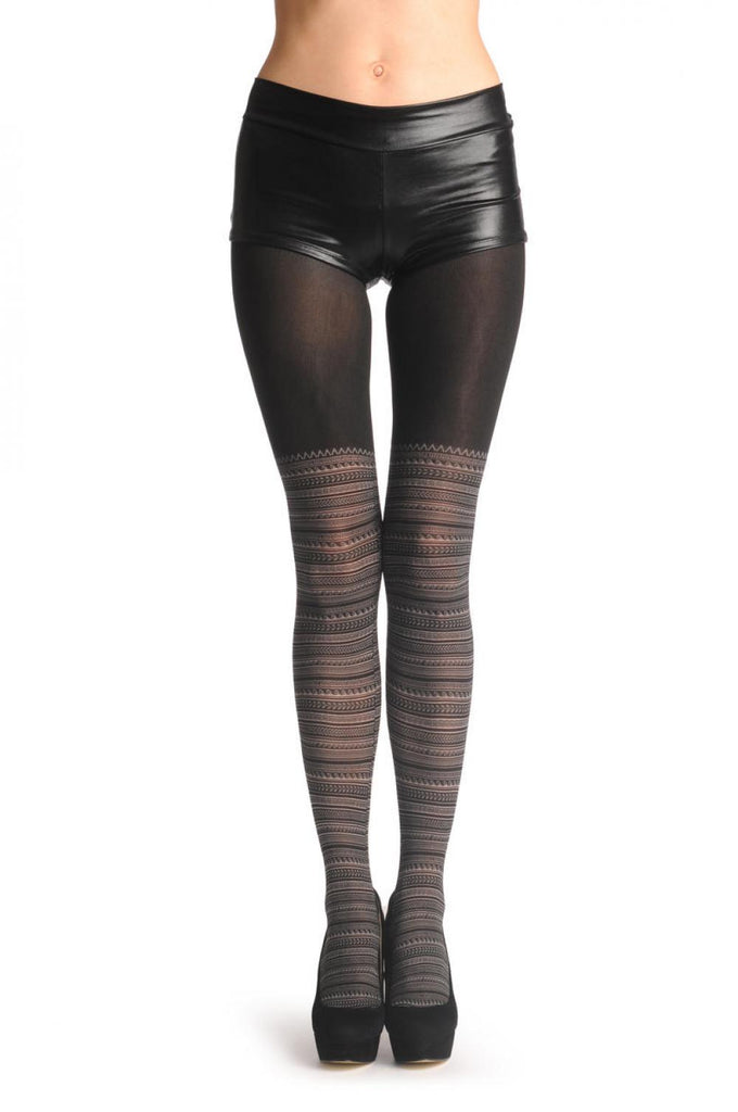 liss kiss Monochrome Woven Stripes Over The Knee On Black 60 Den - Tights
