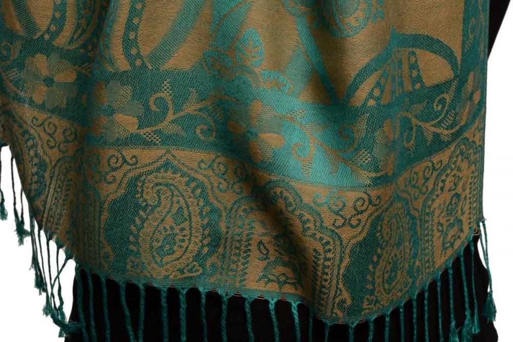 Liss Kiss Moroccan Rose On Beige Pashmina With Tassels - Scarf