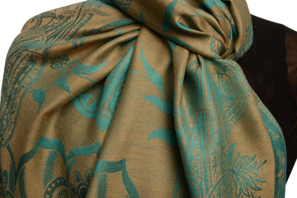 Liss Kiss Moroccan Rose On Beige Pashmina With Tassels - Scarf