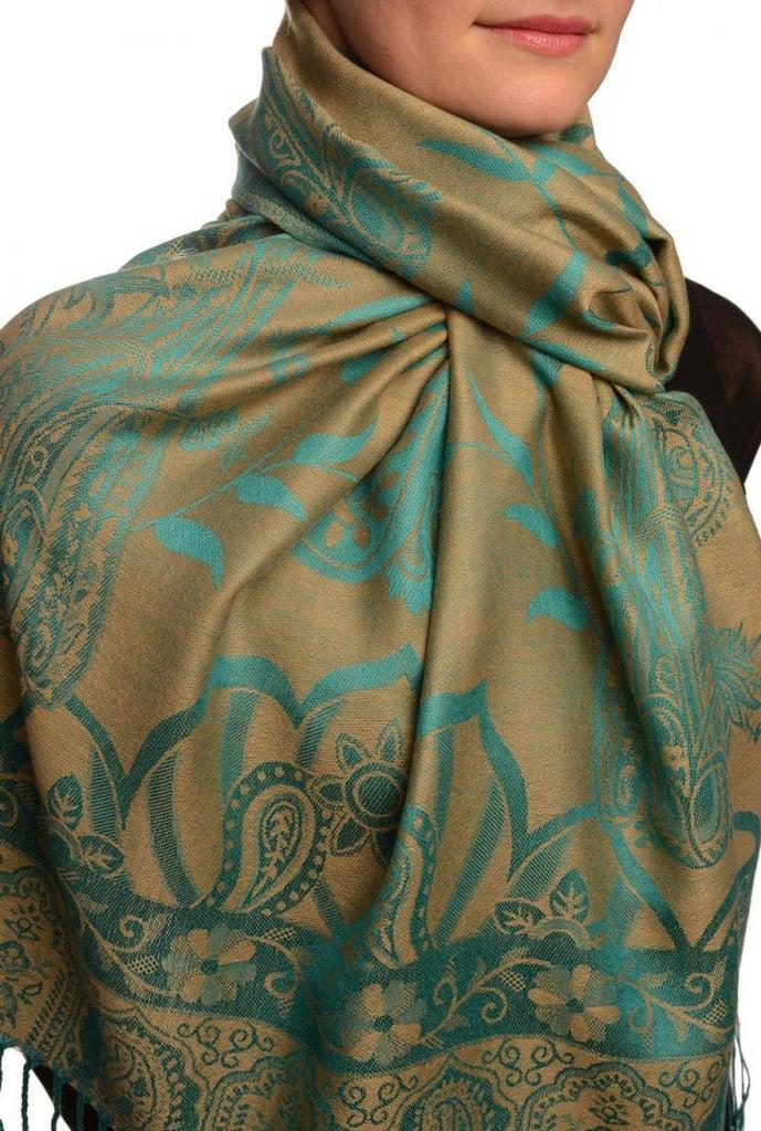 Liss Kiss Moroccan Rose On Beige Pashmina With Tassels - Scarf