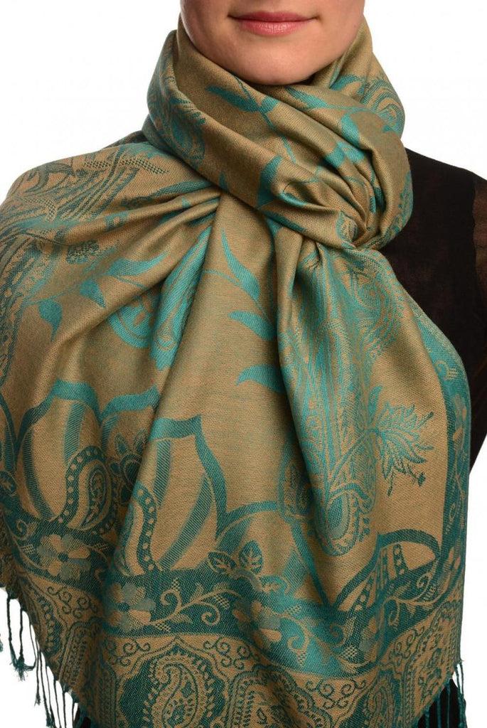 liss kiss Moroccan Rose On Beige Pashmina With Tassels - Scarf