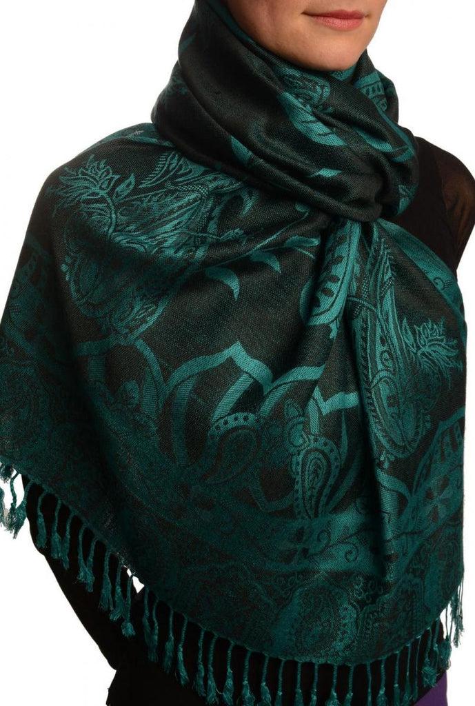 Liss Kiss Moroccan Rose On Black Pashmina With Tassels - Scarf