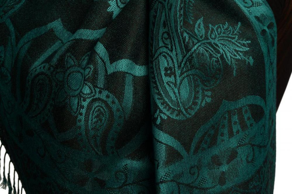 Liss Kiss Moroccan Rose On Black Pashmina With Tassels - Scarf