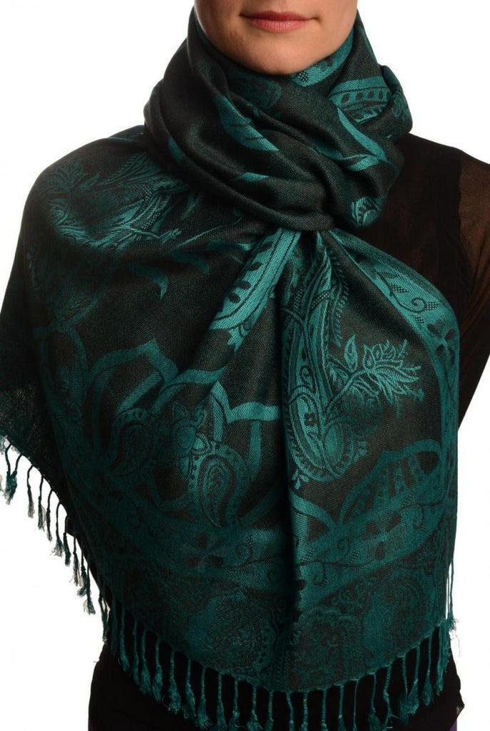 liss kiss Moroccan Rose On Black Pashmina With Tassels - Scarf
