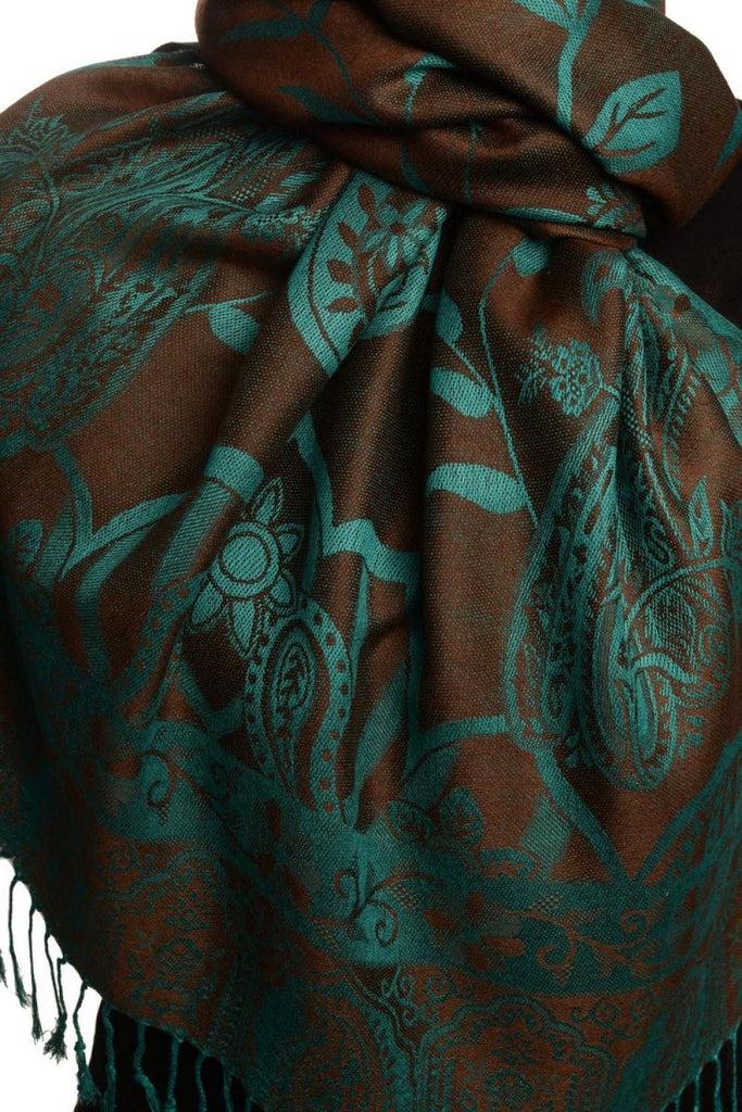 Liss Kiss Moroccan Rose On Brown Pashmina With Tassels - Scarf