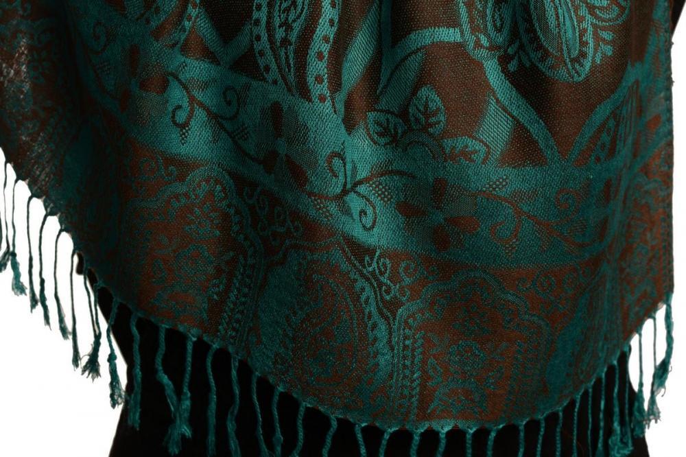 Liss Kiss Moroccan Rose On Brown Pashmina With Tassels - Scarf