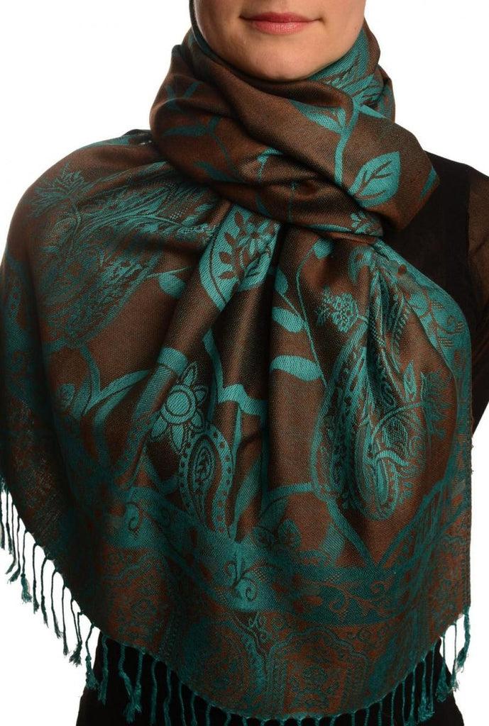 liss kiss Moroccan Rose On Brown Pashmina With Tassels - Scarf