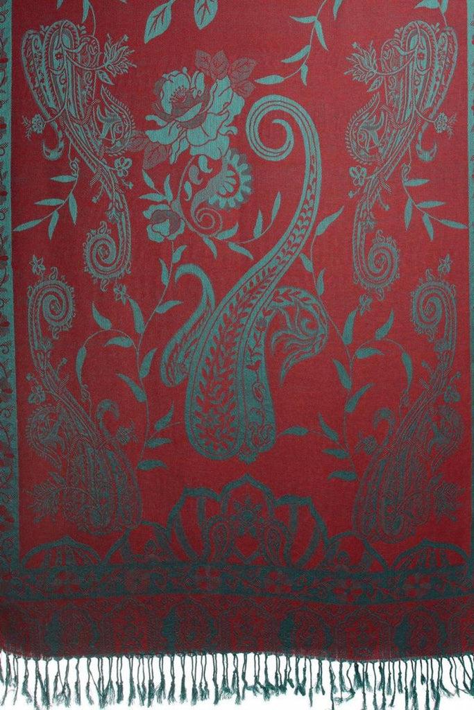 Liss Kiss Moroccan Rose On Dark Red Pashmina With Tassels - Scarf