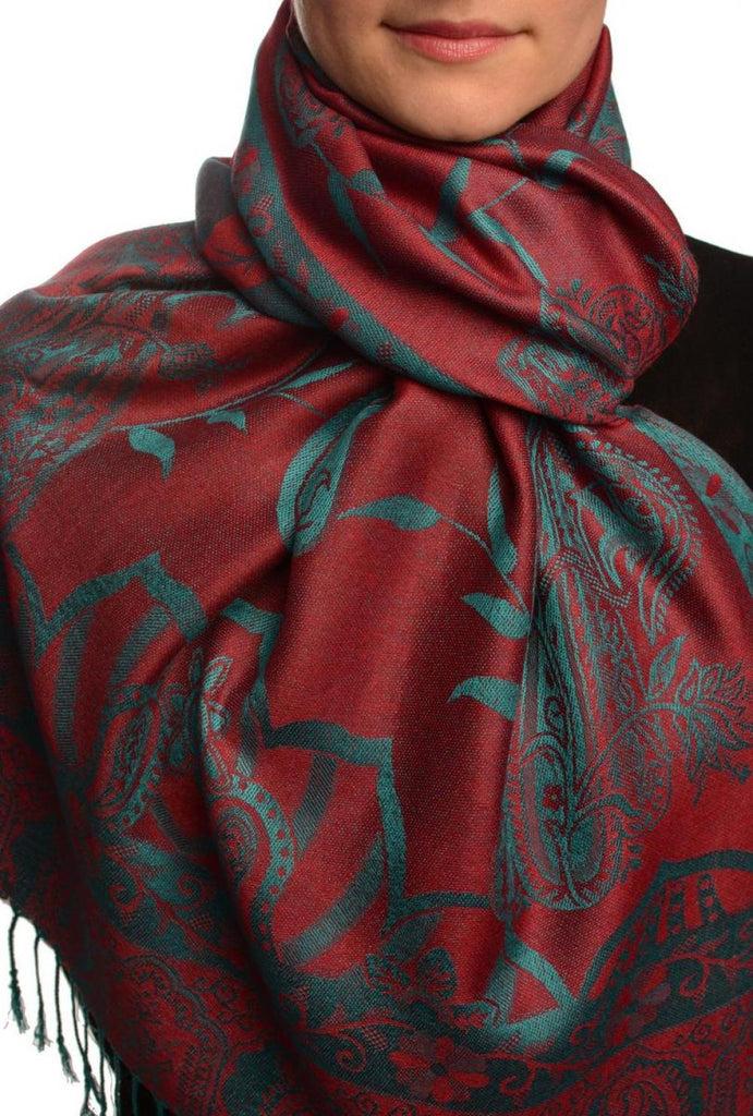 liss kiss Moroccan Rose On Dark Red Pashmina With Tassels - Scarf