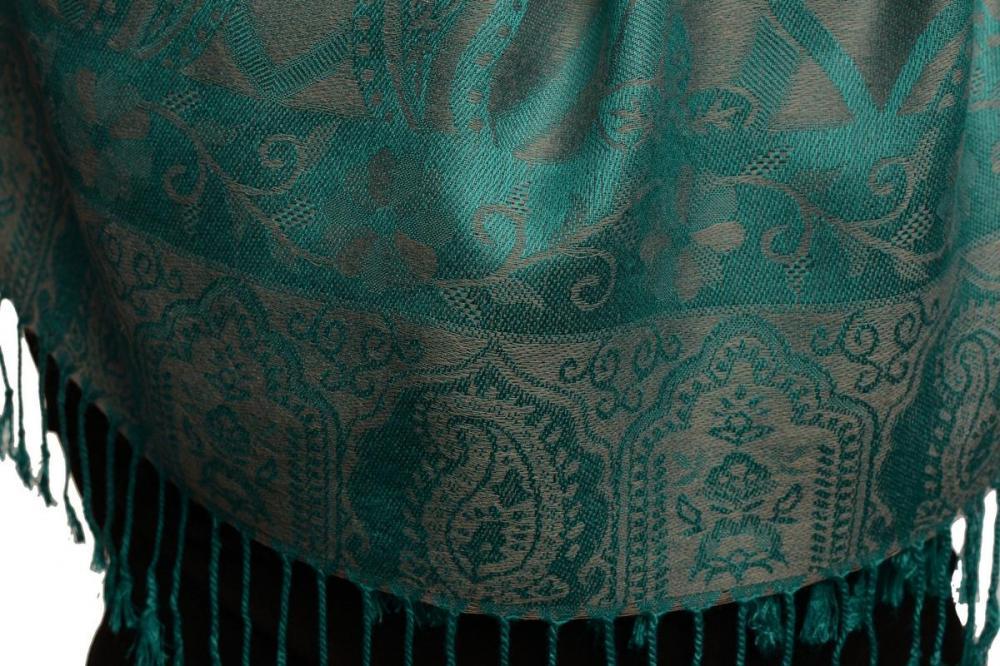 Liss Kiss Moroccan Rose On Grey Pashmina With Tassels - Scarf