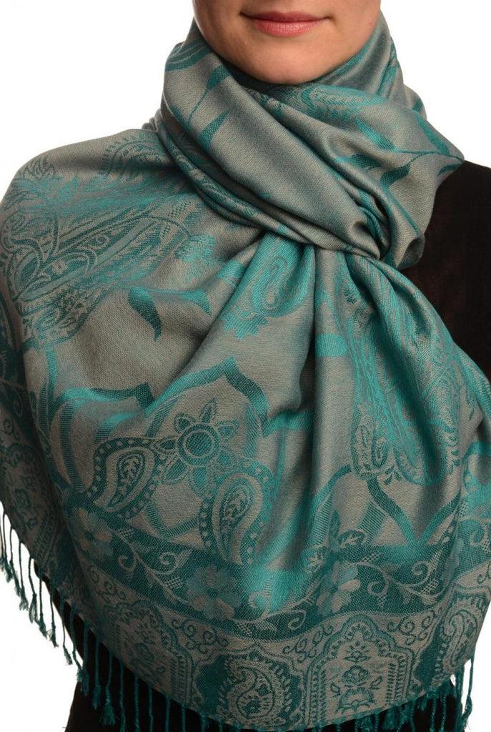 liss kiss Moroccan Rose On Grey Pashmina With Tassels - Scarf