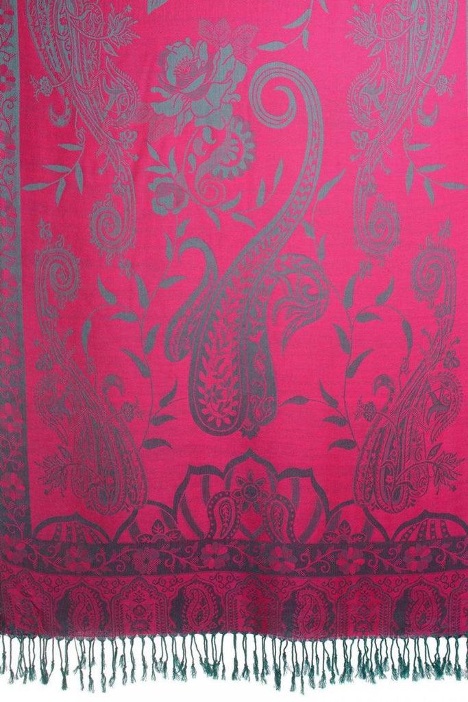 Liss Kiss Moroccan Rose On Magenta Pink Pashmina With Tassels - Scarf
