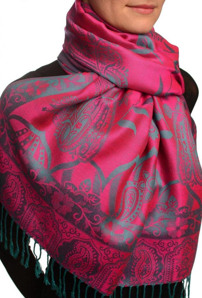 Liss Kiss Moroccan Rose On Magenta Pink Pashmina With Tassels - Scarf