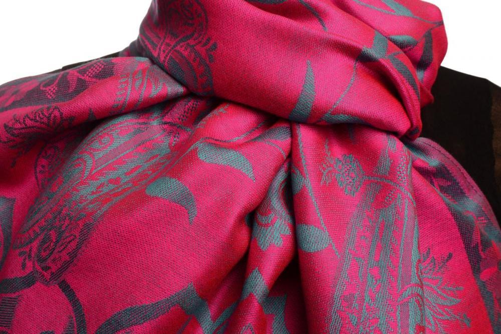 Liss Kiss Moroccan Rose On Magenta Pink Pashmina With Tassels - Scarf
