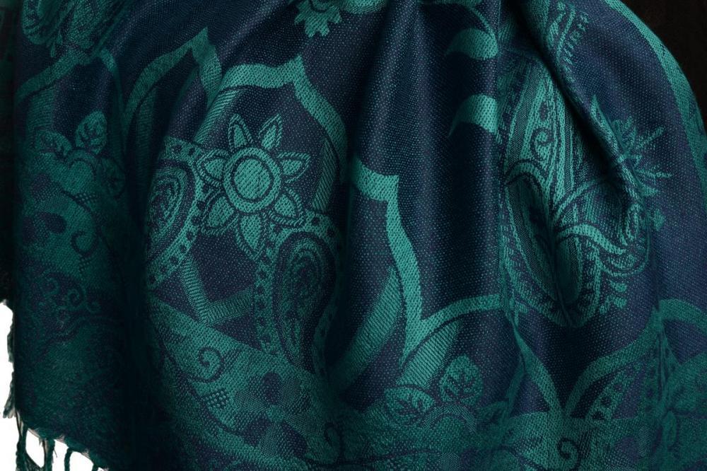 Liss Kiss Moroccan Rose On Oxford Blue Pashmina With Tassels - Scarf