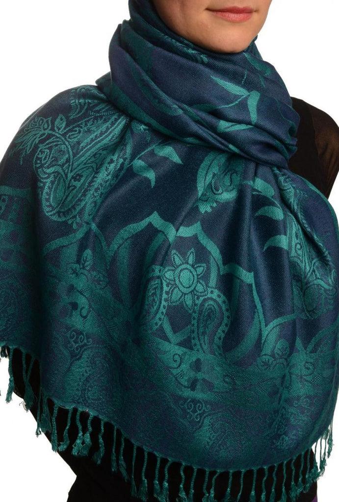Liss Kiss Moroccan Rose On Oxford Blue Pashmina With Tassels - Scarf