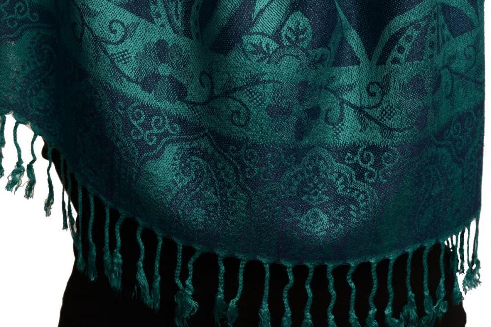 Liss Kiss Moroccan Rose On Oxford Blue Pashmina With Tassels - Scarf