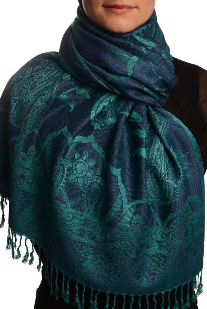 liss kiss Moroccan Rose On Oxford Blue Pashmina With Tassels - Scarf
