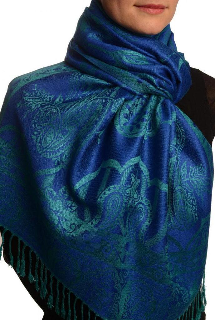 Liss Kiss Moroccan Rose On Persian Blue Pashmina With Tassels - Scarf