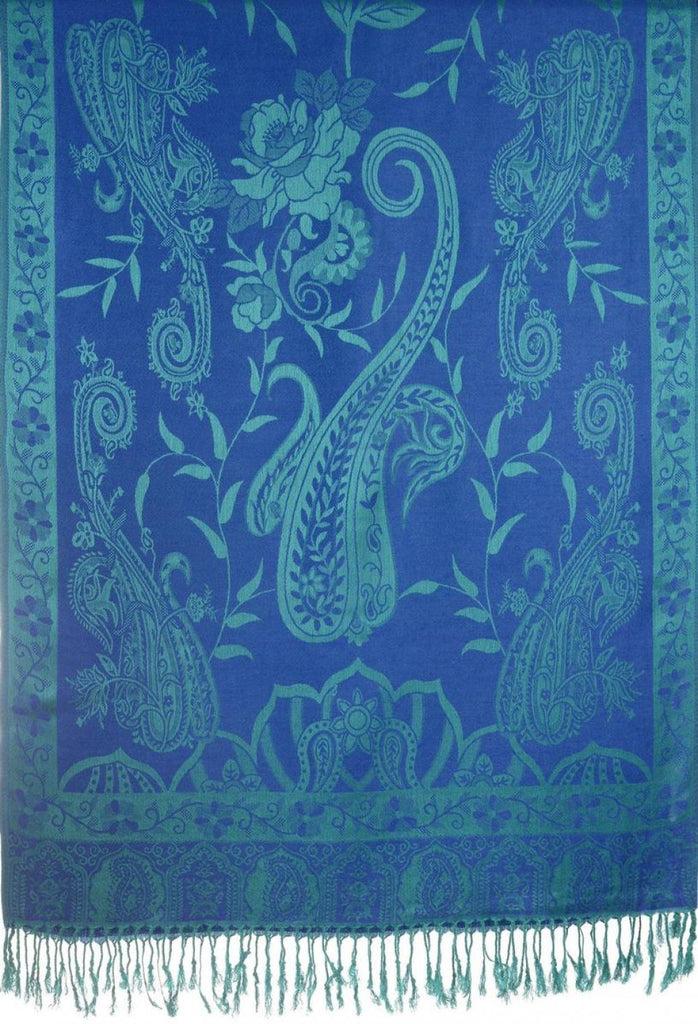 Liss Kiss Moroccan Rose On Persian Blue Pashmina With Tassels - Scarf
