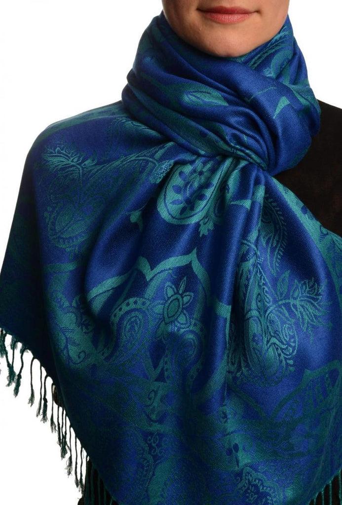 liss kiss Moroccan Rose On Persian Blue Pashmina With Tassels - Scarf