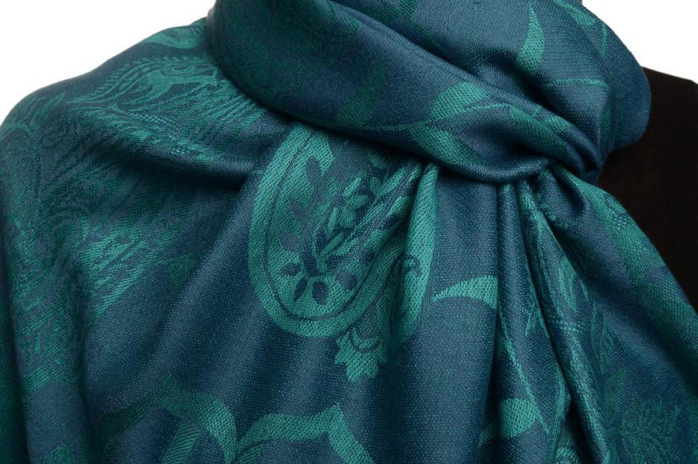Liss Kiss Moroccan Rose On Prussian Blue Pashmina With Tassels - Scarf
