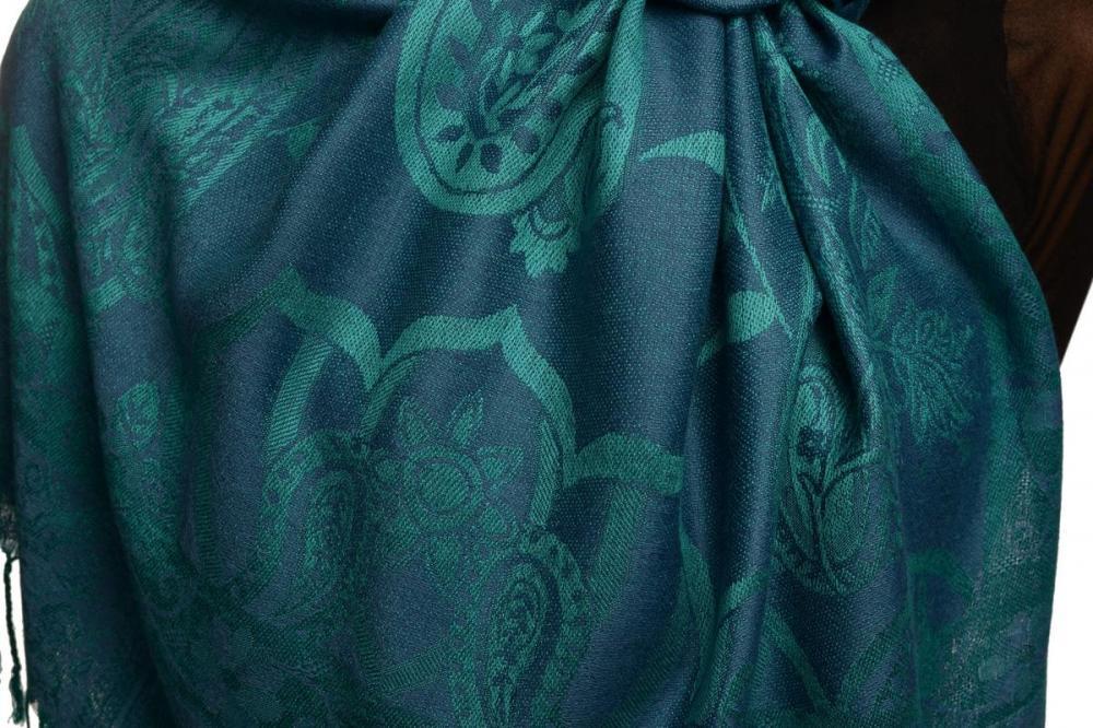 Liss Kiss Moroccan Rose On Prussian Blue Pashmina With Tassels - Scarf