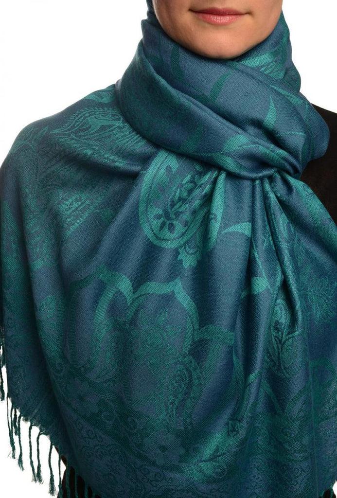 liss kiss Moroccan Rose On Prussian Blue Pashmina With Tassels - Scarf