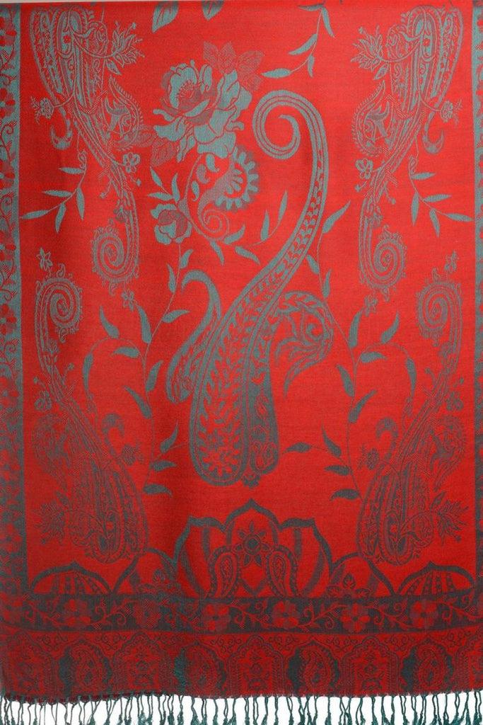 Liss Kiss Moroccan Rose On Red Pashmina With Tassels - Scarf