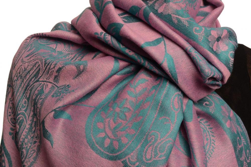 Liss Kiss Moroccan Rose On Rose Pink Pashmina With Tassels - Scarf