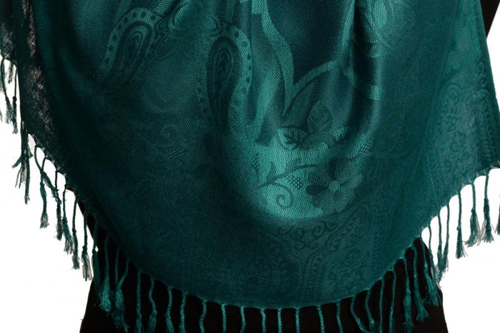 Liss Kiss Moroccan Rose On Teal Blue Pashmina With Tassels - Scarf