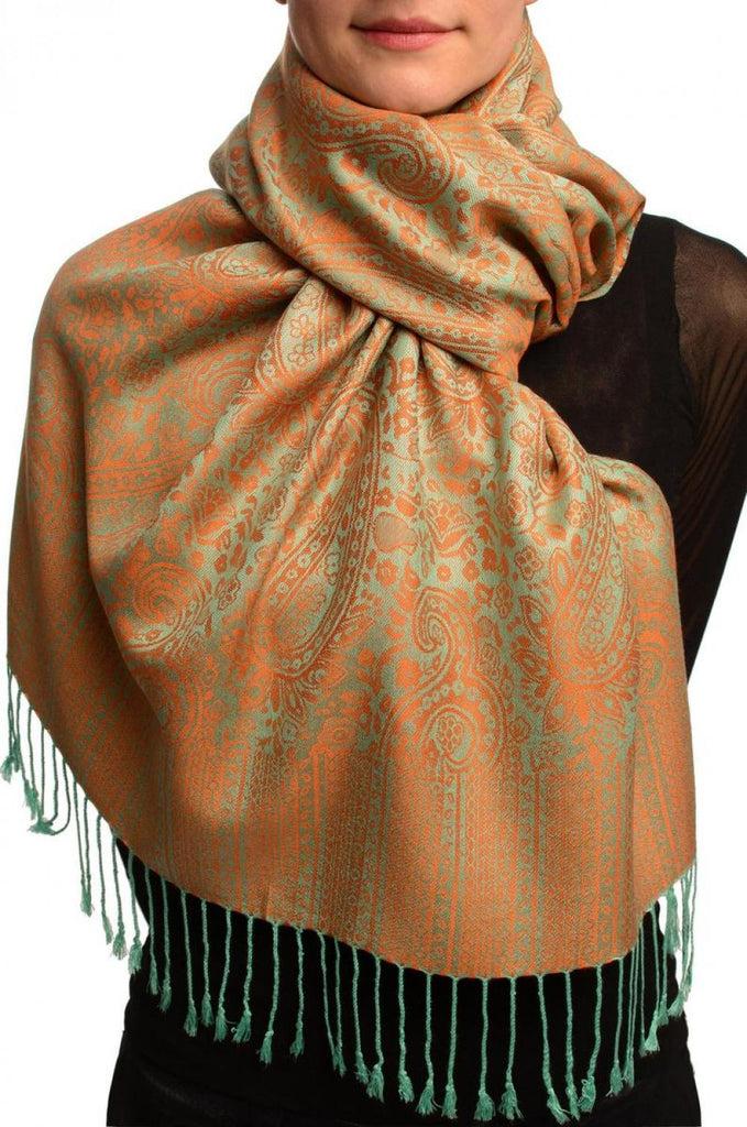 liss kiss Moss Green & Orange Paisleys Pashmina Feel With Tassels - Scarf
