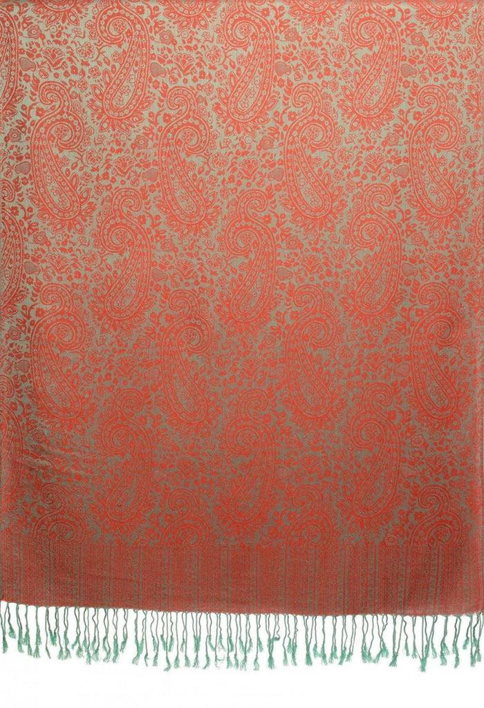 Liss Kiss Moss Green & Red Paisleys Pashmina Feel With Tassels - Scarf