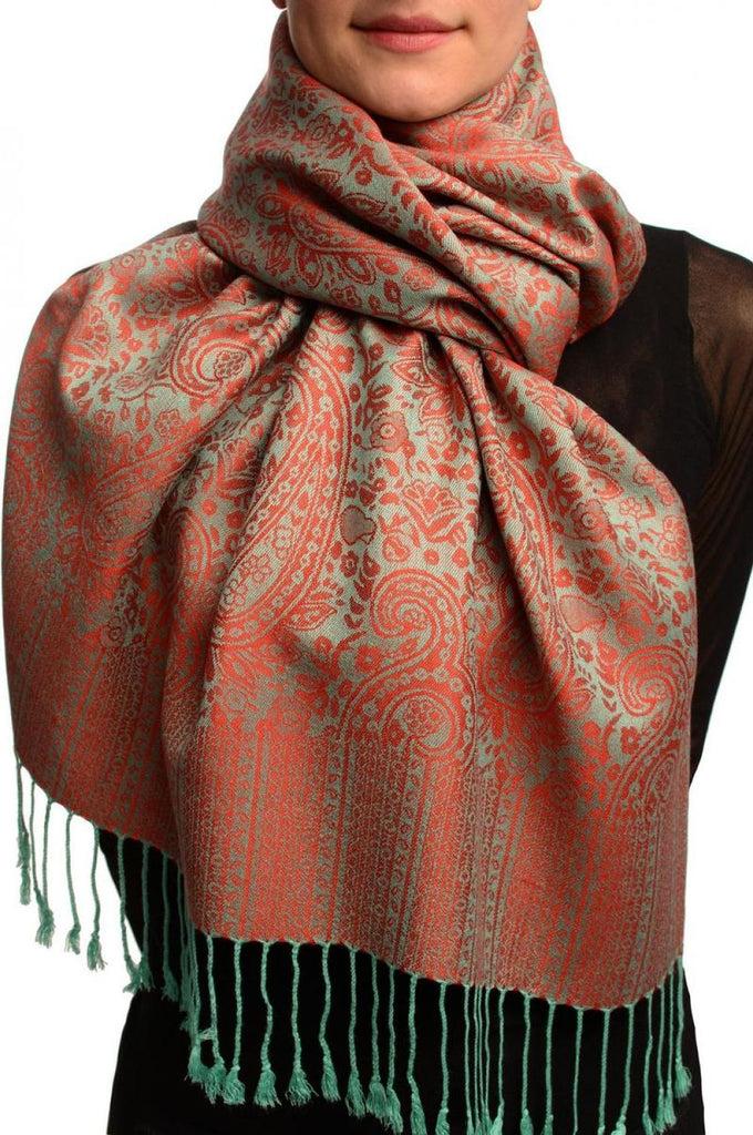 liss kiss Moss Green & Red Paisleys Pashmina Feel With Tassels - Scarf