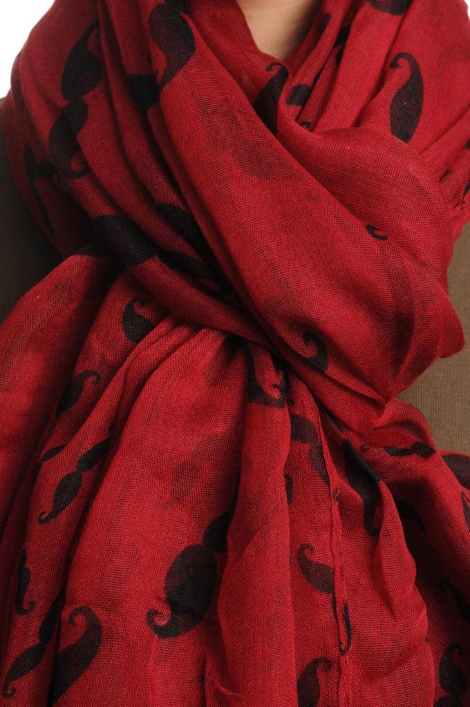 Liss Kiss Moustaches Print On Burgundy Red Unisex Scarf & Beach Sarong - Scarf