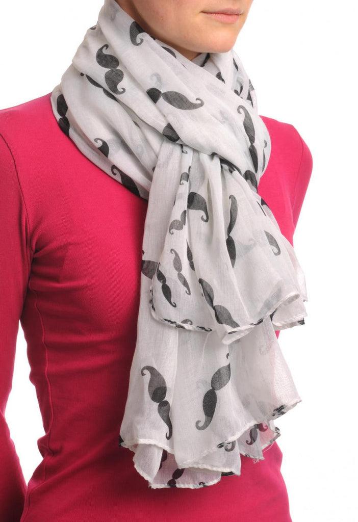 Liss Kiss Moustaches Print On Sand White Unisex Scarf & Beach Sarong - Scarf