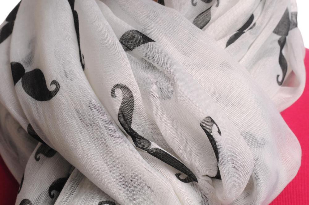 Liss Kiss Moustaches Print On Sand White Unisex Scarf & Beach Sarong - Scarf